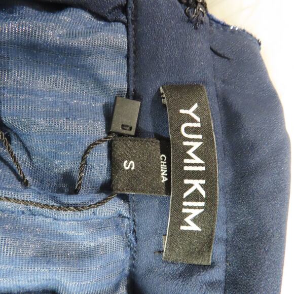 Yumi Kim Midnight Winkle Blue Metallic Striped Velvet Dynasty Dress Size Small - Picture 9 of 9